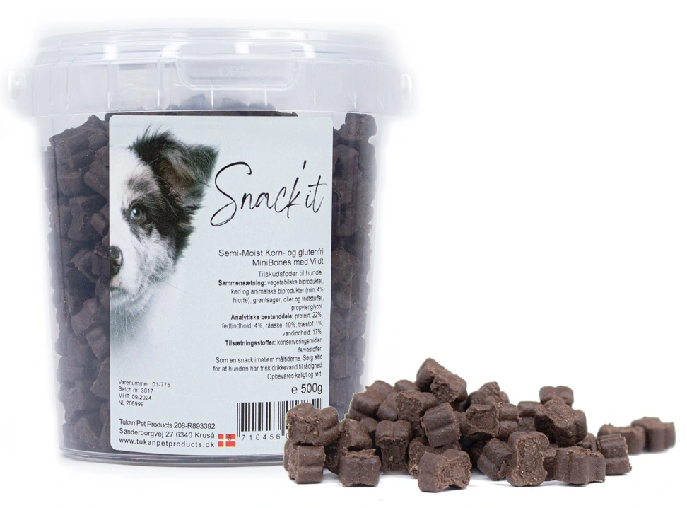 Snackit Semi-Moist Mini Bones med Vildt 500 g - bløde hundesnacks